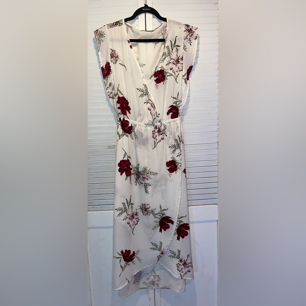White floral wine print v neck slip, how, low dress